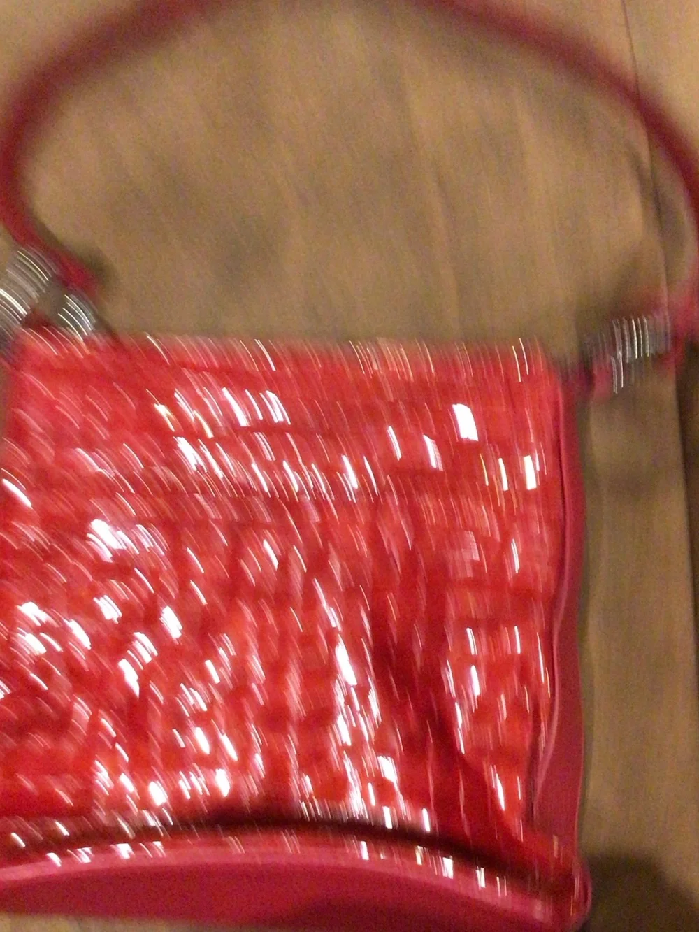Brighton Glossy Red Croc-Embossed Shoulder Bag with Silver Accents